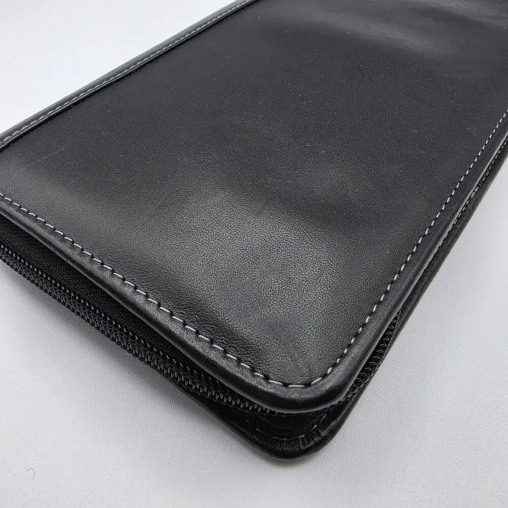 LEEDS Genuine Leather Passport Holder Travel Wallet Organizer Black Zip Around